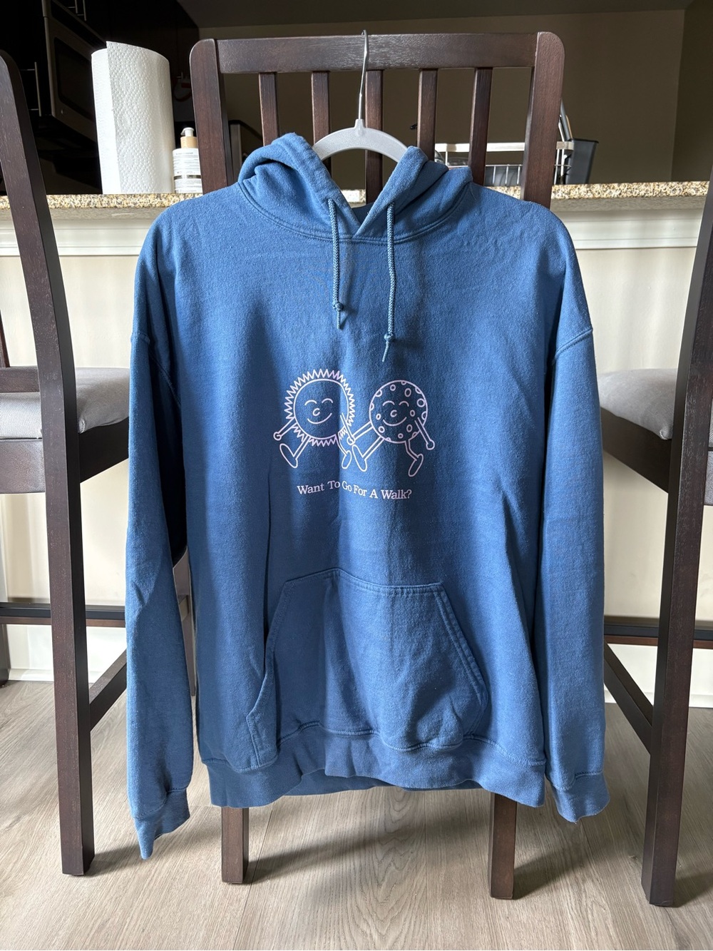 Lonely Ghost Blue Graphic Hoodie w/ Sun and Moon Design
